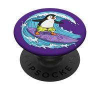 Funny Penguin is surfing an ocean wave 1 - Fan Fun PopSockets Adhesive PopGrip