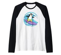 Funny Penguin is Surfing an Ocean Wave 1 - Fan Fun Raglan Baseball Tee