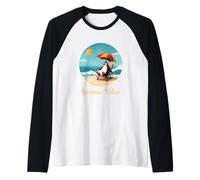 Funny Penguin Summer Vibes Vintage Beach Vacation Graphic Raglan Baseball Tee