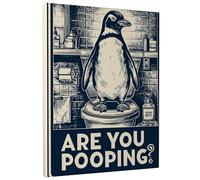 Funny Penguin Toilet Canvas Wall Art, Navy Blue Bathroom Decor, Humorous Wall Art for Living Room, Bedroom, Bathroom, Dorm, Wrapped Canvas 16x20 Inch
