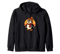 Funny Penguin Winter Beanie and Scarf Graphic Zip Hoodie