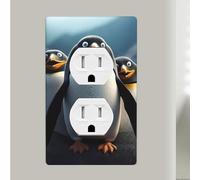 Funny Penguins 1-Gang Wall Plates, Unbreakable Duplex Receptacle Outlet Covers 4.5" X 2.76" Polycarbonate Dual Outlet Faceplates Covers For Kitchen Home Kids Room Decor