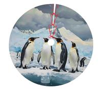 Funny Penguins Printed Christmas Tree Skirt 30 inch, Double Layers Xmas Tree Skirts Base Floor Mat for Holiday Party Decoration Ornaments