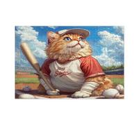 Funny Persians Cat Jigsaw Puzzles for Adults 1000 Piece, Baseball Sport Kitten Wooden Printed Puzzles, Cool Fun Pet Pattern Decorations for Entertainment Party
