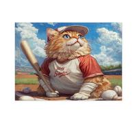 Funny Persians Cat Jigsaw Puzzles for Adults 500 Piece, Baseball Sport Kitten Wooden Printed Puzzles, Cool Fun Pet Pattern Decorations for Entertainment Party