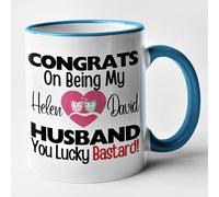 Funny Personalised Husband Mug Congrats On Being My Husband You Lucky Bastard (Blue)