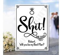 FUNNY Personalised Shit She Said Yes This Will you be my Best Man Groomsman Usher Page Boy Ring Bearer Mate post card (Size A6) (Shit She Said "YES", White Glossy Photo Paper 260 gsm)