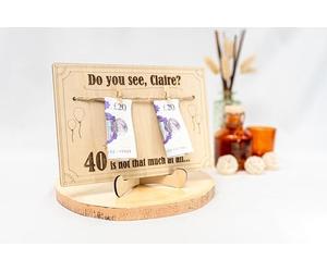 Funny Personalised Wooden Money Gift Card - Custom Birthday Gift for Him, Her, Adults - Engraved Name & Age, 18th, 30th, 40th, 50th+ - Unique Birthday Cash Holder Idea