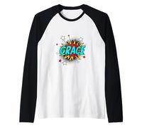 Funny Personalized Name Comic Pop Art Superhero Grace Raglan Baseball Tee