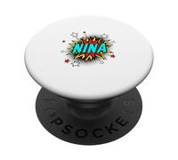 Funny Personalized Name Comic Pop Art Superhero Nina PopSockets Adhesive PopGrip