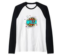 Funny Personalized Name Comic Pop Art Superhero Willa Raglan Baseball Tee