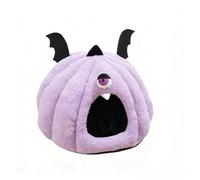 Funny Pet House for Indoor Cats and Small Dogs, Fluffy Self-Warming Cat Cave Hideout, Cozy Enclosed Animal Bed, Halloween Cute Warm Style Hut(purple,M)