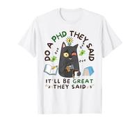 Funny PhD Tired Coffee Drinking cat Science T-Shirt