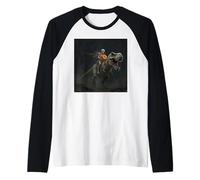 Funny Photo Skeleton Riding a T-Rex Halloween Meme Raglan Baseball Tee