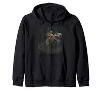 Funny Photo Skeleton Riding a T-Rex Halloween Meme Zip Hoodie
