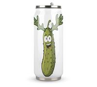 Funny Pickle with Antlers Printed Stainless Steel Tumbler Travel Coffee Mug Insulated Water Cup with Lid and Straw