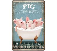 Funny Pig Bathtub Decor - Farm Decor Pig Signs Wall Art Poster Retro Bar Home Bathroom Wall Decoration Sign 8x12 Inch
