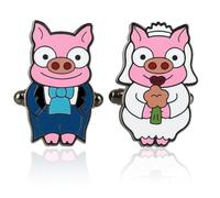 Funny Pig Hand Enameled Shirt Cufflinks - Pig Couple Groom and Bride with Details - Unique Accessory for Weddings, Formal Events and Celebrations