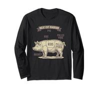 Funny Pig Meat Cut Diagram Pulled Pork Ribs BBQ Pitmaster Long Sleeve T-Shirt