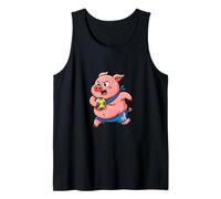Funny Pig Playing Soccer Sports Cartoon Character Tank Top
