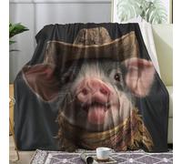 Funny Pig Throw Blanket Single Size, Cute Animal Fleece Blanket for Bed Sofa Couch, Soft Cozy Flannel, 130x150 cm, Decor & Gifts (N95)