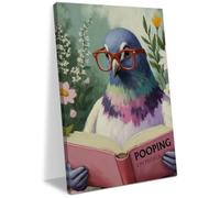 Funny Pigeon Humorous Bird Reading Book Lovers Gifts Poster Wall Decor Canvas Wall Art Framed Artwork Bookworm Posters Painting for Home Library Office Study Bathroom Decorations 11.5X14.5 Inch