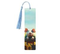 Funny Pigs Double-Sided Print Funny Pigs Bookmarks Wooden Book Marks with Sky Blue Tassel, Fall Sunflowers Lightweight Page Markers Reading Accessories
