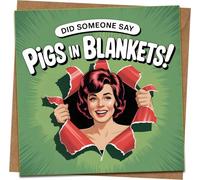 Funny “Pigs in Blankets” Greeting Card - Retro Pop Art Humor - 145mm x 145mm Square - Blank Inside - Includes Kraft Envelope - Christmas/Birthday Joke Card