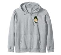 Funny Pilgrim Pocket Pal Cute Thanksgiving Holiday Zip Hoodie