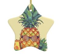 Funny Pineapple Christmas Ornament Star Ceramic Hanging Ornaments for Christmas Tree Holidays Ornaments with Gold Rope Hanging Porcelain Pendants for Party Xmas Decoration