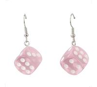 Funny Pink 3D Cube Earrings Geometric Board Game Jewellery Statement Lightweight Casino Gifts for Women, Alloy Steel, No Gemstone