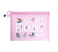 Funny Pink Mesh Medication Bag - All My F*cking Meds Zipper Pouch | Travel Medicine Organizer | Pill Storage Bag for Adults, Women, Men, Nurses | Mesh Case