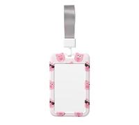 Funny Pink Pig Face Print Id Badge Holder Sliding Card Holder Vertical Card Protector Cover Case Teacher Lanyard for Office Women Men
