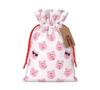 Funny Pink Pig Face Printing 4.7x6.9 In Christmas Bag With Drawstring,Ideal For Adults To Wrap Gifts For Christmas Halloween