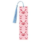 Funny Pink Pig Face Wooden Bookmarks 5 Pcs,Handmade Double-Sided Printed Book Marks Page Markers with Sky Blue Tassels Book Accessories Gift for Book Lovers Women Men