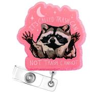 Funny Pink Racoon Badge Reel Retractable Clip Holder It’s Called Trash Can Not Cannot for Nurse Nursing Sarcastic Humor Fun Cute Animal Meme Possum CNA MA OR Office Accessories Supplies Gifts