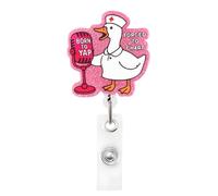 Funny Pink Silly Goose Badge Reel Retractable ID Card Badge Holder with Alligator Clip Cute Acrylic Badge Accessories for Nurses Doctors Teachers Students Office Workers