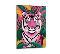 Funny Pink Tiger Wall Art for Girls Room Or Bathroom Jungle Animal Poster Aesthetic Canvas Print for Nursery Or Boho Living Room Home Decoration Gift 20x30inch Frame