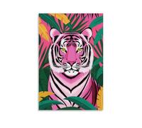 Funny Pink Tiger Wall Art for Girls Room Or Bathroom Jungle Animal Poster Aesthetic Canvas Print for Nursery Or Boho Living Room Home Decoration Gift 16x24inch Unframe