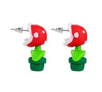 Funny Piranha Earrings - Piranha Plant Maneater Cannibal Flower Chompers Stud Earrings, Handmade Polymer Clay Jewelry, Zinc, metal