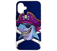 Funny Pirate Shark Crossbones Halloween Graphic Case for iPhone 16 Plus