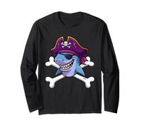 Funny Pirate Shark Crossbones Halloween Graphic Long Sleeve T-Shirt