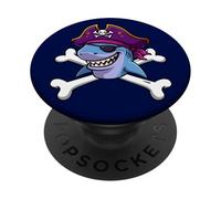 Funny Pirate Shark Crossbones Halloween Graphic PopSockets Adhesive PopGrip