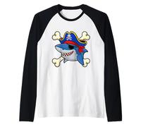 Funny Pirate Shark Crossed Bones Halloween Costume Raglan Baseball Tee