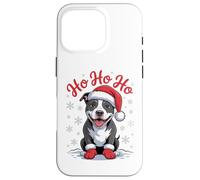 Funny Pit Bull Pittie Dog Santa Hat Ho Ho Ho Christmas Case for iPhone 16 Pro