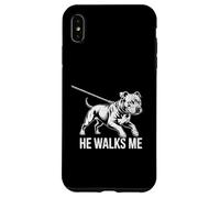 Funny Pitbull Walking Dog Owner Shirt He Walks Me Dog Dad Case for iPhone XS Max