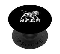 Funny Pitbull Walking Dog Owner Shirt He Walks Me Dog Dad PopSockets Adhesive PopGrip