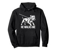 Funny Pitbull Walking Dog Owner Shirt He Walks Me Dog Dad Pullover Hoodie