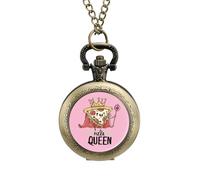 Funny Pizza Queen Fast Food Pocket Watch Vintage Quartz Pocket Watches with Chain for Men Women Coppery-Style