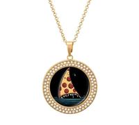 Funny Pizza Shark Round Pendant Necklaces for Women Alloy Rhinestone Jewelry Custom Picture Necklace